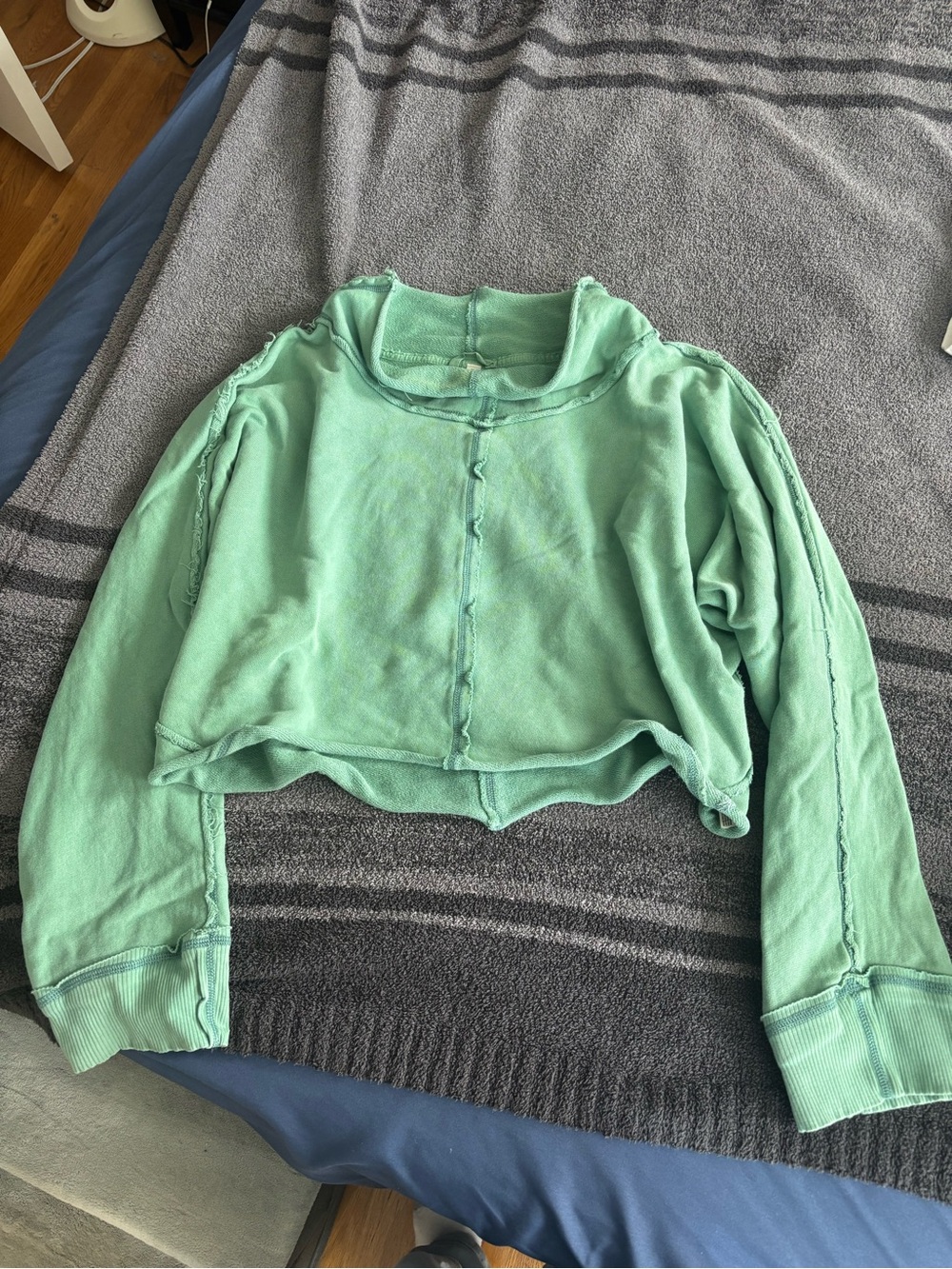 Free People Cropped Raw-Edge Sweatshirt in Green